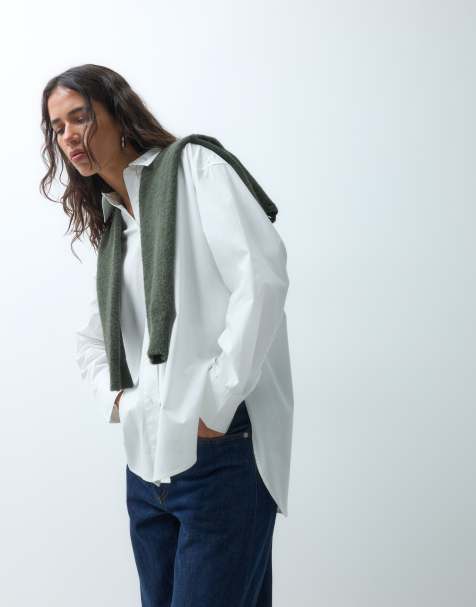 ASOS DESIGN Hemd in Weiß mit nach hinten abfallendem Saum, Oversize - view 1