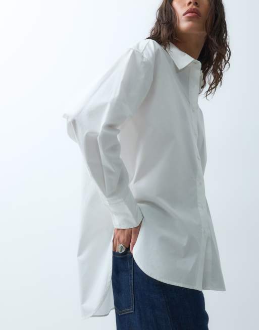ASOS DESIGN Hemd in Weiß mit nach hinten abfallendem Saum, Oversize, 4 von 5