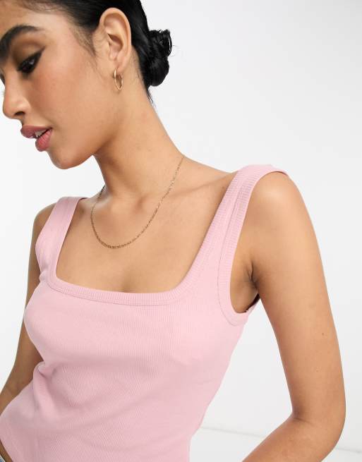 ASOS DESIGN - Hemd met lage vierkante hals in roze
