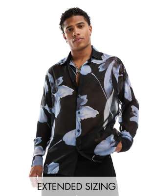 ASOS DESIGN – Hemd mit lockerem Schnitt, Aquarell-Blumenmuster und Reverskragen 