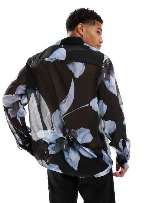 ASOS DESIGN – Hemd mit lockerem Schnitt, Aquarell-Blumenmuster und Reverskragen , 3 von 4