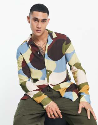 ASOS DESIGN revere shirt in abstract print - ASOS Price Checker