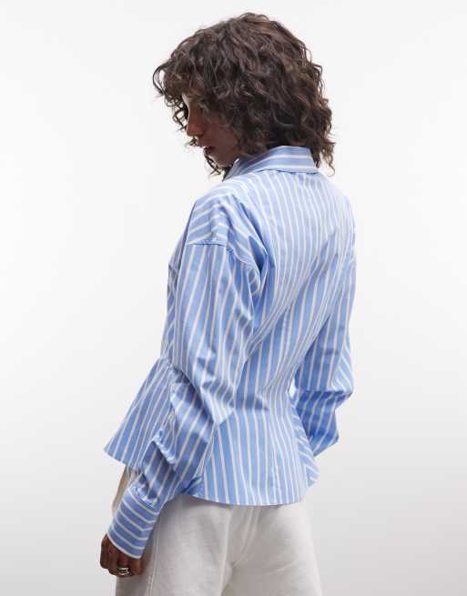 ASOS DESIGN Hemd mit Schößchendetail in blau-weiß gestreift, 4 von 4
