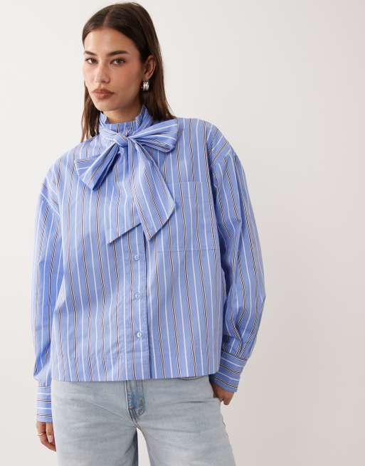 ASOS DESIGN Hemd mit Stehkragen und Bindeband im Streifenmuster, 3 von 4