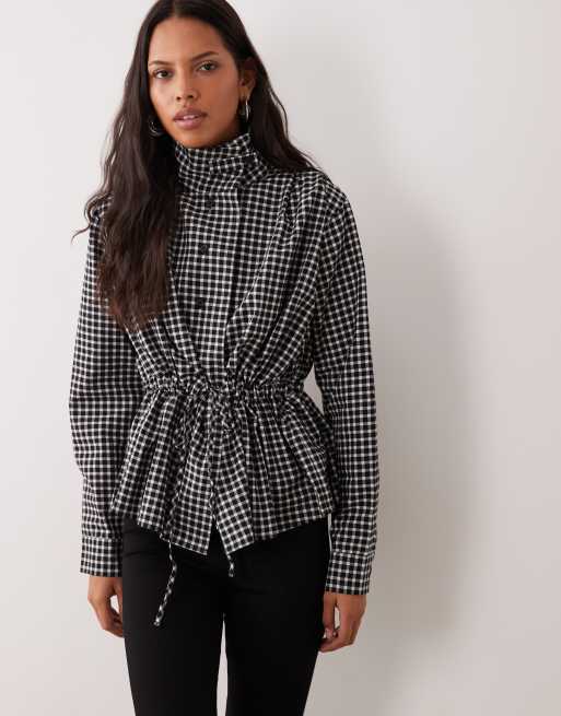 ASOS DESIGN Hemd mit Stehkragen und Riegel-Detail in Vichy-Karo, 4 von 4