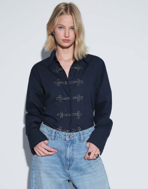 ASOS DESIGN Hemd mit Verzierungen in Marineblau - view 1