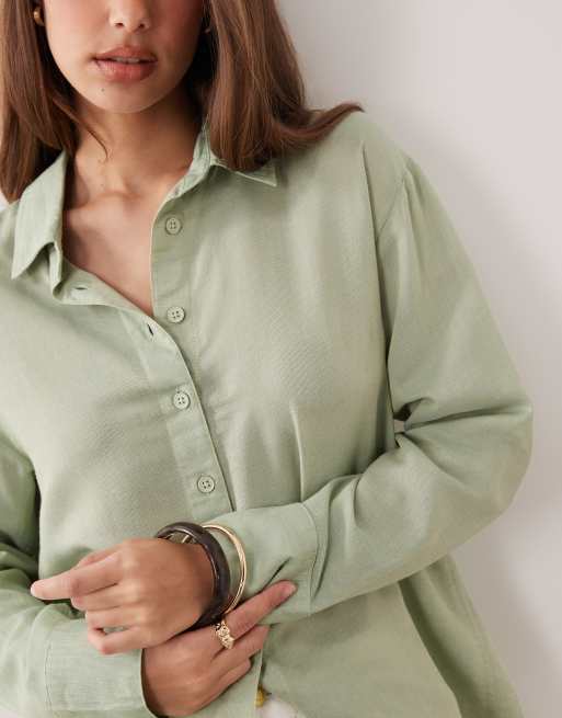 ASOS DESIGN – Hemdbluse aus Leinenmix in Khaki, 4 von 4