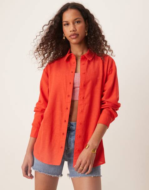 ASOS DESIGN – Hemdbluse aus Leinenmix in Rot - view 1