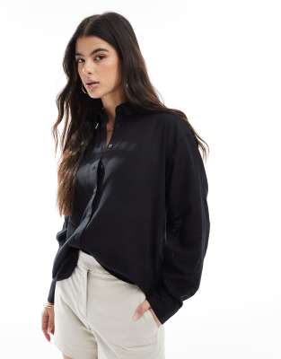 ASOS DESIGN - Hemdbluse aus Leinenmix in Schwarz