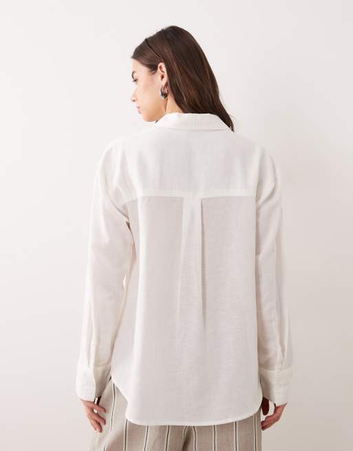 ASOS DESIGN – Hemdbluse aus Leinenmix in Weiß, 4 von 4
