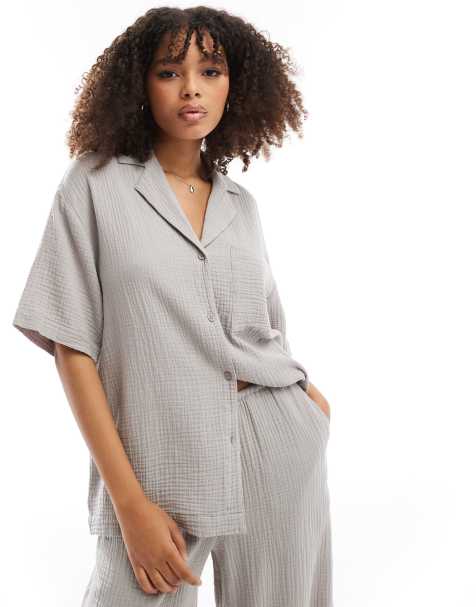 ASOS DESIGN – Hemdbluse in Grau aus grob gewebter Baumwolle - view 1