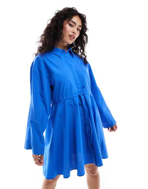 ASOS DESIGN – Hemdbluse in Hampton-Blau mit Tunnelzug vorne