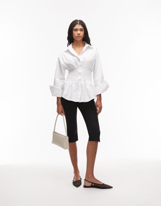ASOS DESIGN – Hemdbluse in Weiß mit gesmokter Taille, 4 von 4