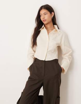 ASOS DESIGN - Hemdbluse in Weiß mit Korsettdetail und Cocoon-Ärmeln