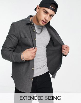 ASOS DESIGN – Hemdjacke aus anthrazitfarbenem Wollmix-Grau