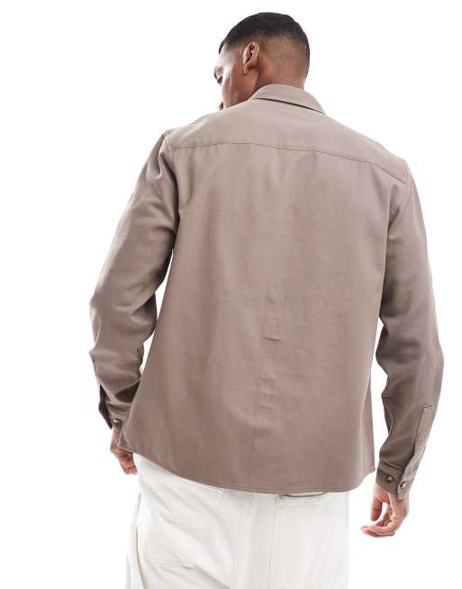 ASOS DESIGN – Hemdjacke aus Baumwolle in dunklem Steinbeige , 3 von 4