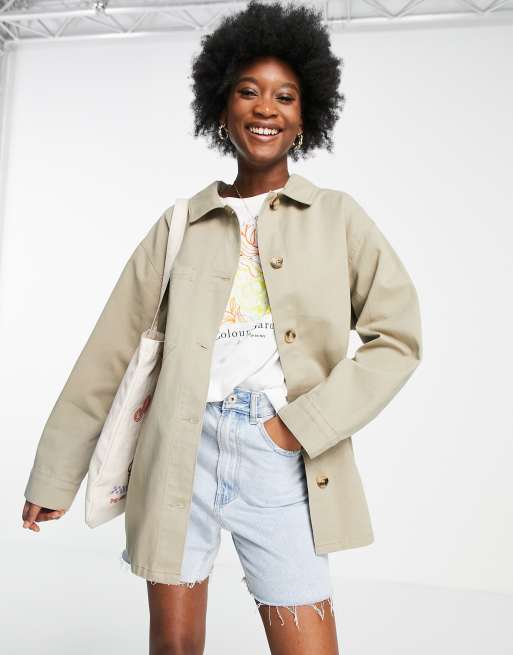 ASOS DESIGN – Hemdjacke aus Baumwolle in hellem Khaki