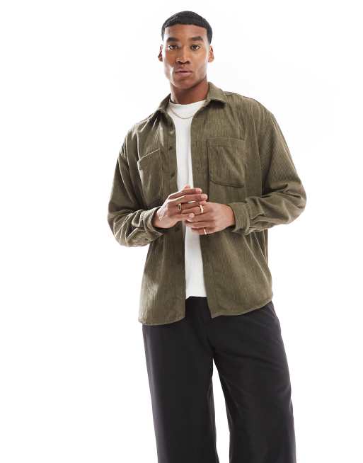 ASOS DESIGN – Hemdjacke aus Cord in Grün