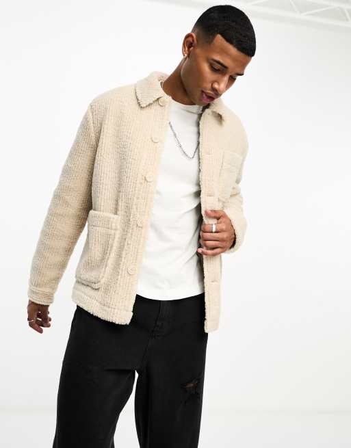 ASOS DESIGN – Hemdjacke aus Cord-Teddyfell in Ecru