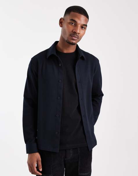 ASOS DESIGN – Hemdjacke aus Jersey in Navy - view 1