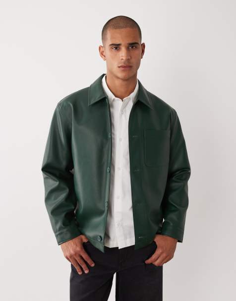 ASOS DESIGN – Hemdjacke aus Kunstleder in Grün - view 1