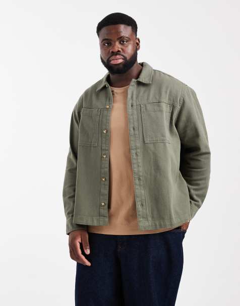 ASOS DESIGN – Hemdjacke aus schwerem Baumwolltwill in Khaki - view 1
