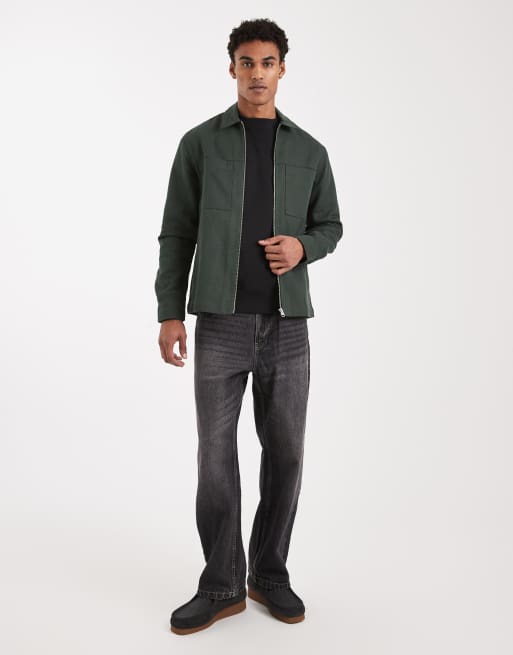  ASOS DESIGN – Hemdjacke aus schwerem Twill in Grün mit durchgehendem Reißverschluss, 2 von 5