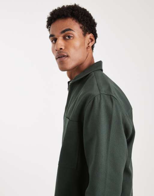 ASOS DESIGN – Hemdjacke aus schwerem Twill in Grün mit durchgehendem Reißverschluss, 3 von 5