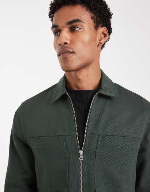  ASOS DESIGN – Hemdjacke aus schwerem Twill in Grün mit durchgehendem Reißverschluss, 5 von 5