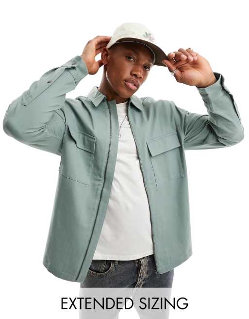 ASOS DESIGN – Hemdjacke aus Twill in Salbeigrün mit durchgehendem Reißverschluss , 2 von 4