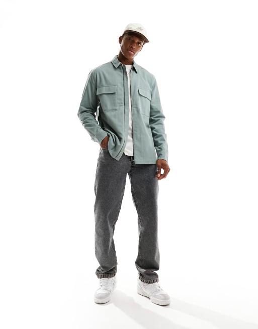 ASOS DESIGN – Hemdjacke aus Twill in Salbeigrün mit durchgehendem Reißverschluss , 3 von 4