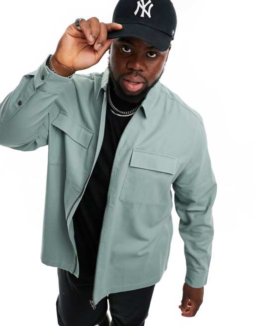 ASOS DESIGN – Hemdjacke aus Twill in Salbeigrün mit durchgehendem Reißverschluss , 4 von 4