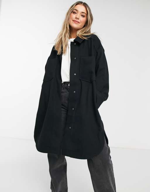 ASOS DESIGN – Hemdjacke aus Twill in Schwarz