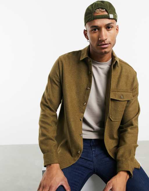 ASOS DESIGN – Hemdjacke aus Wollmischung in Khaki