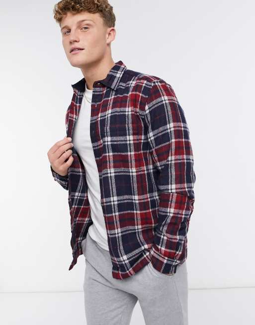 ASOS DESIGN – Hemdjacke aus Wollmischung mit marineblauem Karomuster