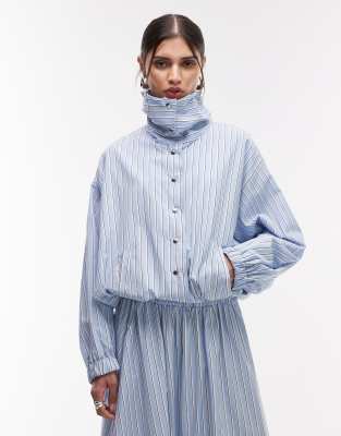 ASOS DESIGN - Hemdjacke in Blau gestreift mit Knopfleiste und Kragen-Bunt