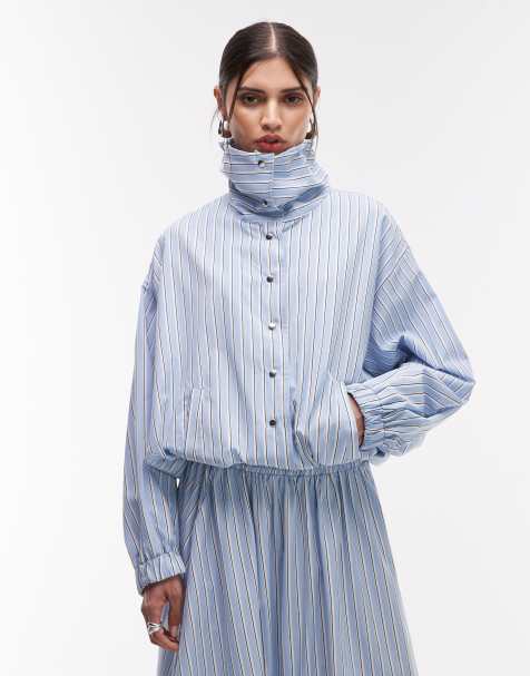 ASOS DESIGN – Hemdjacke in Blau gestreift mit Knopfleiste und Kragen - view 1