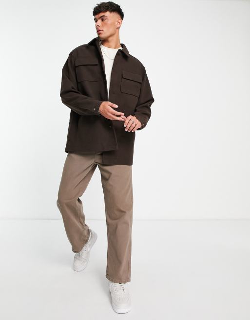 ASOS DESIGN – Hemdjacke in brauner Wolloptik
