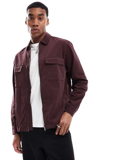 ASOS DESIGN – Hemdjacke in Burgunderrot mit Reißverschluss - view 1