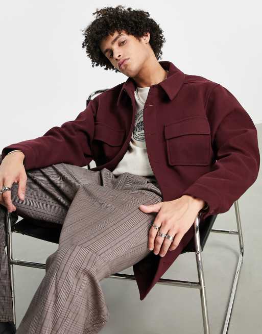 ASOS DESIGN – Hemdjacke in burgunderroter Wolloptik
