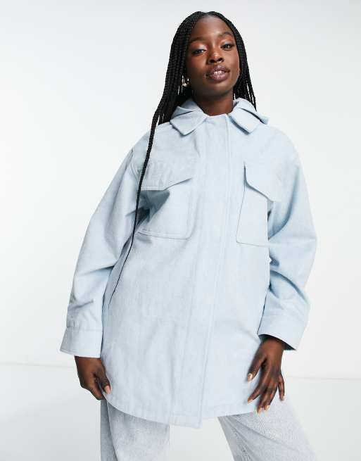 ASOS DESIGN – Hemdjacke in gebürsteter Optik mit Kapuze in Babyblau