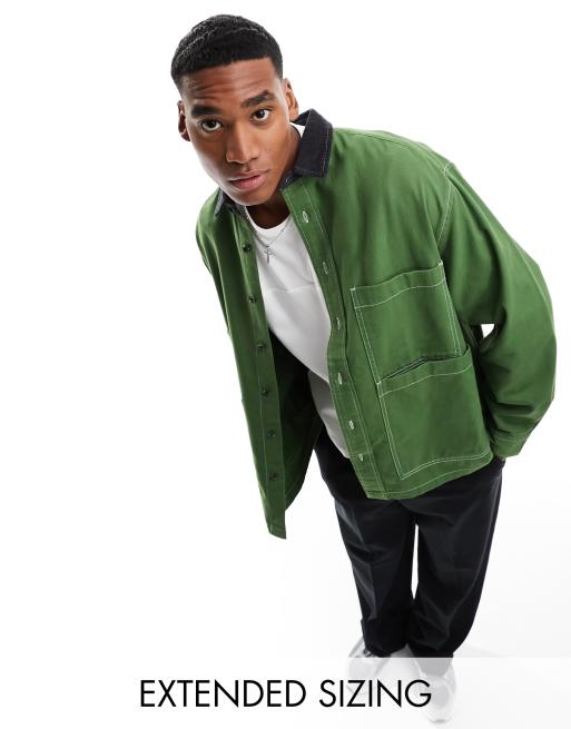 ASOS DESIGN – Hemdjacke in Grün mit Cordkragen