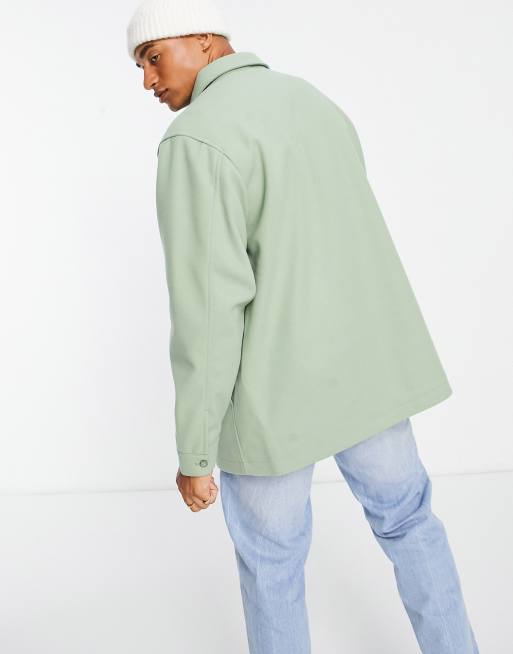 ASOS DESIGN – Hemdjacke in salbeigrüner Wolloptik, 3 von 4