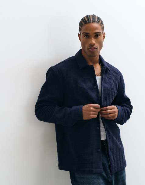 ASOS DESIGN Hemdjacke in Waffelstruktur in Marineblau - view 1