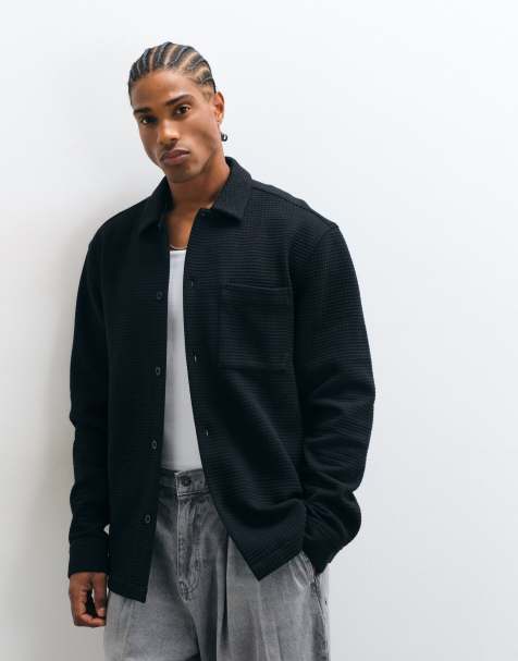 ASOS DESIGN Hemdjacke in Waffelstruktur in Schwarz - view 1