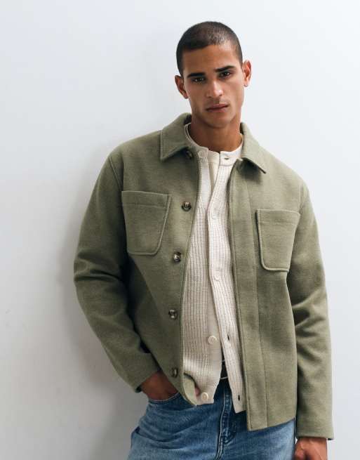 ASOS DESIGN Hemdjacke in Wolloptik mit zwei Taschen in Khaki, 5 von 5