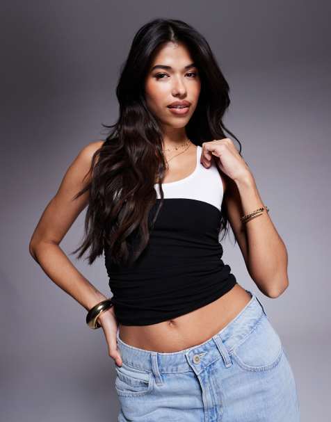 ASOS DESIGN - Hemdje met gerimpelde ingenomen taille in zwart - view 1
