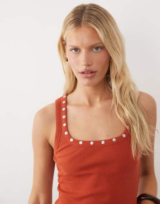 ASOS DESIGN hemdje met gewassen look en studs in rood, 3 van 4
