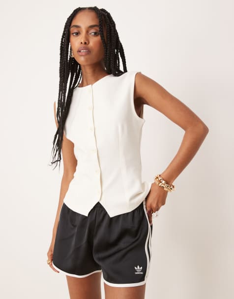 ASOS DESIGN - Hemdje met interlocknaden en puntschouder in wit, deel van co-ord set - view 1