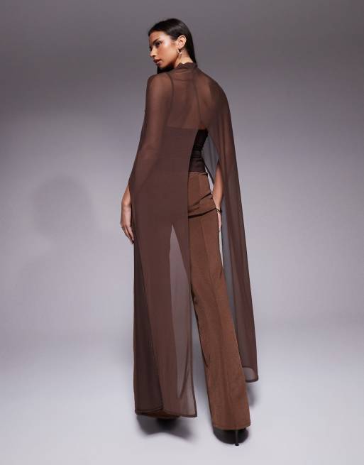 ASOS DESIGN - Hemdje met lage ronde hals en cape in chocoladebruin, 2 van 4
